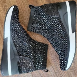 Michael Kors Black Rhinestone Booties Wedge Sneaker